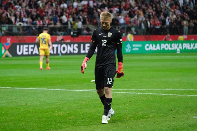 October 2, 2026, Warsaw, Masovian Voivodeship, Poland: Romania s goalkeeper OTTO HINDRICH (12) contemplates Lewandowski s goal during a UEFA Nations League Group B4 match between the Polish and Romanian national teams at the PGE Narodowy Stadium in Warsaw. Poland went on to win against Romania 6 goals to 0. Soccer 2026: UEFA Nations League: Poland 6:0 Romania  - ZUMAk204 20261002_zip_k204_057 Copyright: xRomanxKozielx
