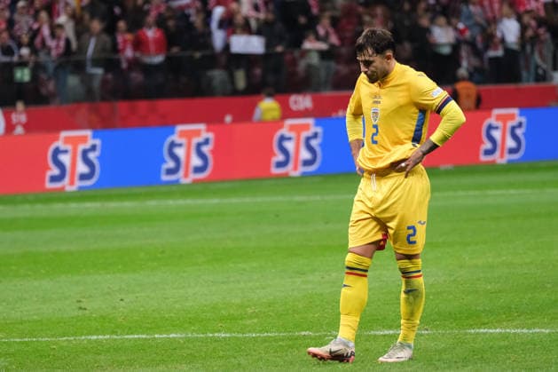 October 2, 2026, Warsaw, Masovian Voivodeship, Poland: Romania s ANDREI RATIU (2) contemplates defeat at the end of a UEFA Nations League Group B4 match between the Polish and Romanian national teams at the PGE Narodowy Stadium in Warsaw. Poland won against Romania 6 goals to 0. Soccer 2026: UEFA Nations League: Poland 6:0 Romania  - ZUMAk204 20261002_zip_k204_063 Copyright: xRomanxKozielx