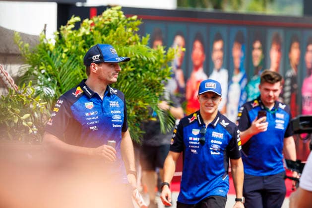 3rd October 2026; Sepang IC, Kuala Lumpur, Malaysia; Formula 1, Bahrain Grand Prix, Qualifying Day; Max Verstappen (3) of Netherlands and Oracle Red Bull Racing arriving StephenxBlackberry