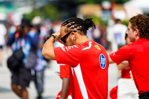 3rd October 2026; Sepang IC, Kuala Lumpur, Malaysia; Formula 1, Bahrain Grand Prix, Qualifying Day; Lewis Hamilton (44) of Great Britain and Scuderia Ferrari HP arriving StephenxBlackberry