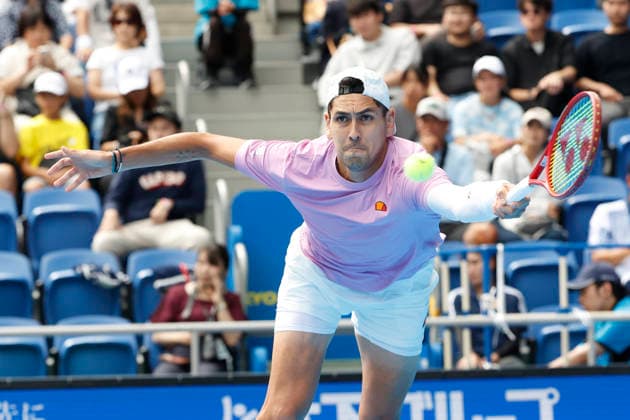 October 3, 2026, Tokyo, Japan: Alejandro Tabilo (Chile) returns a shot against Denis Shapovalov (Canada) during their Round of 16 match at the Kinoshita Group Japan Open Tennis Championships at Ariake Colosseum in Tokyo. The tournament runs from September 29 to October 6. Shapovalov won 7-5, 3-6, 6-4. Tennis 2026: Denis Shapovalov Battles Alejandro Tabilo In Japan Open - ZUMAm191 20261003_aap_m191_002 Copyright: xRodrigoxReyesxMarinx