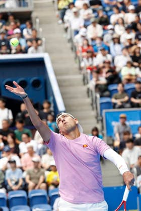 October 3, 2026, Tokyo, Japan: Alejandro Tabilo (Chile) serves against Denis Shapovalov (Canada) during their Round of 16 match at the Kinoshita Group Japan Open Tennis Championships at Ariake Colosseum in Tokyo. The tournament runs from September 29 to October 6. Shapovalov won 7-5, 3-6, 6-4. Tokyo Japan - ZUMAm191 20261003_aap_m191_008 Copyright: xRodrigoxReyesxMarinx