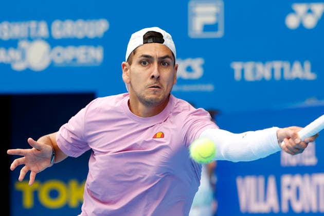October 3, 2026, Tokyo, Japan: Alejandro Tabilo (Chile) returns a shot against Denis Shapovalov (Canada) during their Round of 16 match at the Kinoshita Group Japan Open Tennis Championships at Ariake Colosseum in Tokyo. The tournament runs from September 29 to October 6. Shapovalov won 7-5, 3-6, 6-4. Tennis 2026: Denis Shapovalov Battles Alejandro Tabilo In Japan Open - ZUMAm191 20261003_aap_m191_004 Copyright: xRodrigoxReyesxMarinx