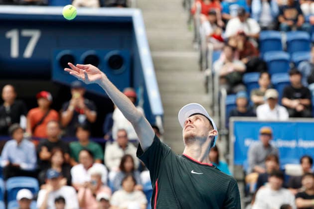 October 3, 2026, Tokyo, Japan: Denis Shapovalov (Canada) serves against Alejandro Tabilo (Chile) during their Round of 16 match at the Kinoshita Group Japan Open Tennis Championships at Ariake Colosseum in Tokyo. The tournament runs from September 29 to October 6. Shapovalov won 7-5, 3-6, 6-4. Tokyo Japan - ZUMAm191 20261003_aap_m191_019 Copyright: xRodrigoxReyesxMarinx