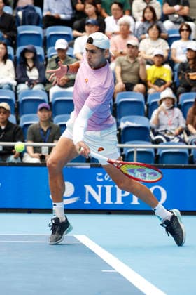 October 3, 2026, Tokyo, Japan: Alejandro Tabilo (Chile) returns a shot against Denis Shapovalov (Canada) during their Round of 16 match at the Kinoshita Group Japan Open Tennis Championships at Ariake Colosseum in Tokyo. The tournament runs from September 29 to October 6. Shapovalov won 7-5, 3-6, 6-4. Tennis 2026: Denis Shapovalov Battles Alejandro Tabilo In Japan Open - ZUMAm191 20261003_aap_m191_020 Copyright: xRodrigoxReyesxMarinx