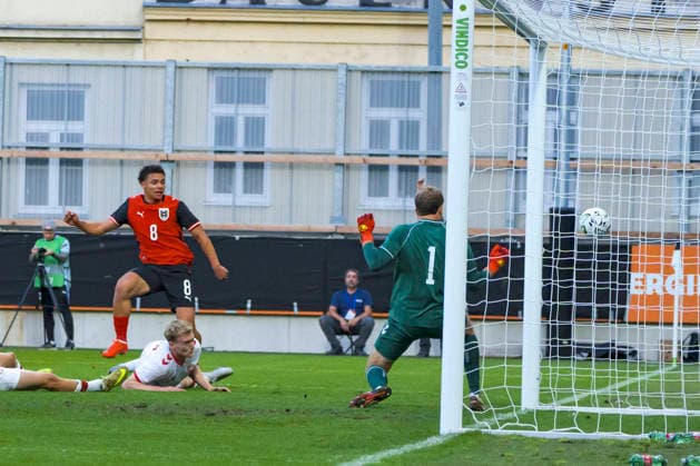 October 2, 2026, Vienna, Austria 2027 UEFA European U-21 Qualification: Austria vs. Denmark Jacob Hödl misses the goal Copyright: xJulianxSindricx