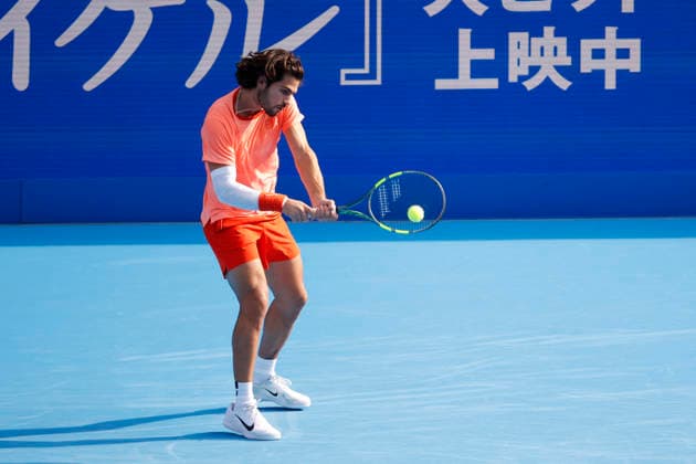 October 3, 2026, Tokyo, Japan: Carlos Alcaraz (Spain) returns a shot against Matteo Arnaldi (Italy) during their Round of 16 match at the Kinoshita Group Japan Open Tennis Championships at Ariake Colosseum in Tokyo. The tournament runs from September 29 to October 6. Alcaraz won 7-6(6), 6-1. Tokyo Japan - ZUMAm191 20261003_aap_m191_037 Copyright: xRodrigoxReyesxMarinx