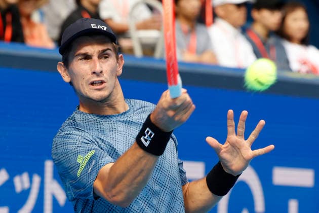 October 3, 2026, Tokyo, Japan: Matteo Arnaldi (Italy) returns a shot against Carlos Alcaraz (Spain) during their Round of 16 match at the Kinoshita Group Japan Open Tennis Championships at Ariake Colosseum in Tokyo. The tournament runs from September 29 to October 6. Alcaraz won 7-6(6), 6-1. Tennis 2026: Denis Shapovalov Battles Alejandro Tabilo In Japan Open  - ZUMAm191 20261003_aap_m191_049 Copyright: xRodrigoxReyesxMarinx