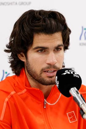 October 3, 2026, Tokyo, Japan: Carlos Alcaraz (Spain) speaks during a press conference, PK, Pressekonferenz after winning the Round of 16 match against Matteo Arnaldi (Italy) at the Kinoshita Group Japan Open Tennis Championships at Ariake Colosseum in Tokyo. The tournament runs from September 29 to October 6. Alcaraz won 7-6(6), 6-1. Tokyo Japan - ZUMAm191 20261003_aap_m191_059 Copyright: xRodrigoxReyesxMarinx