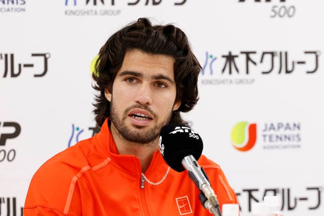 October 3, 2026, Tokyo, Japan: Carlos Alcaraz (Spain) speaks during a press conference, PK, Pressekonferenz after winning the Round of 16 match against Matteo Arnaldi (Italy) at the Kinoshita Group Japan Open Tennis Championships at Ariake Colosseum in Tokyo. The tournament runs from September 29 to October 6. Alcaraz won 7-6(6), 6-1. Tokyo Japan - ZUMAm191 20261003_aap_m191_063 Copyright: xRodrigoxReyesxMarinx