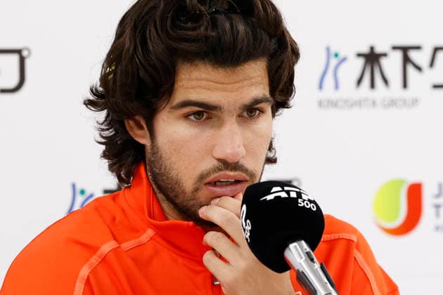 October 3, 2026, Tokyo, Japan: Carlos Alcaraz (Spain) speaks during a press conference, PK, Pressekonferenz after winning the Round of 16 match against Matteo Arnaldi (Italy) at the Kinoshita Group Japan Open Tennis Championships at Ariake Colosseum in Tokyo. The tournament runs from September 29 to October 6. Alcaraz won 7-6(6), 6-1. Tokyo Japan - ZUMAm191 20261003_aap_m191_065 Copyright: xRodrigoxReyesxMarinx