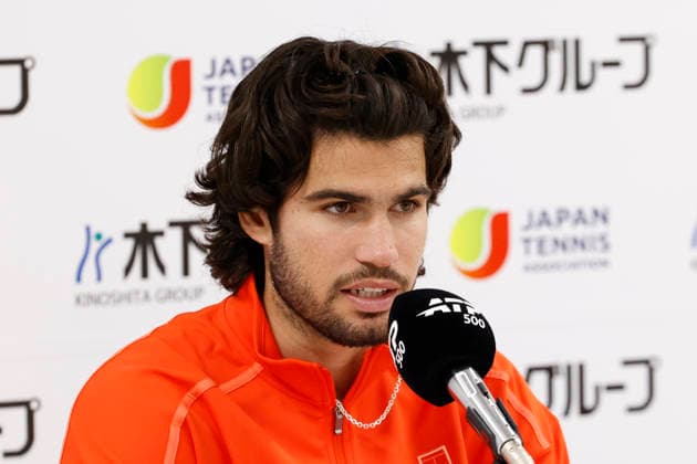 October 3, 2026, Tokyo, Japan: Carlos Alcaraz (Spain) speaks during a press conference, PK, Pressekonferenz after winning the Round of 16 match against Matteo Arnaldi (Italy) at the Kinoshita Group Japan Open Tennis Championships at Ariake Colosseum in Tokyo. The tournament runs from September 29 to October 6. Alcaraz won 7-6(6), 6-1. Tokyo Japan - ZUMAm191 20261003_aap_m191_064 Copyright: xRodrigoxReyesxMarinx