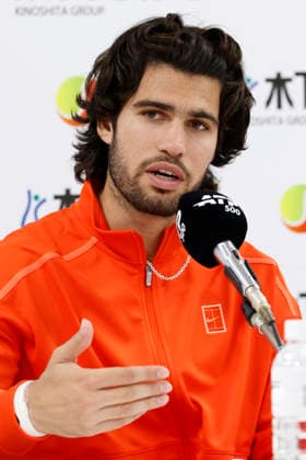 October 3, 2026, Tokyo, Japan: Carlos Alcaraz (Spain) speaks during a press conference, PK, Pressekonferenz after winning the Round of 16 match against Matteo Arnaldi (Italy) at the Kinoshita Group Japan Open Tennis Championships at Ariake Colosseum in Tokyo. The tournament runs from September 29 to October 6. Alcaraz won 7-6(6), 6-1. Tokyo Japan - ZUMAm191 20261003_aap_m191_067 Copyright: xRodrigoxReyesxMarinx