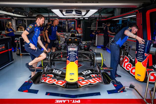 Oracle Red Bull Racing during Practice sessions of Saturday of Formula 1 Gulf Air Bahrain Grand Prix in Malaysia 2026 at Sepang International Circuit in Sepang, Malaysia. Round 16 of 23 of the 2026 FIA Formula One World Championship, WM, Weltmeisterschaft held October 2-4, 2026. The race was relocated from Bahrain to Malaysia and held at Sepang International Circuit. Formula 1 Gulf Air Bahrain Grand Prix in Malaysia 2026 - Round 16 of 23 - Sepang International Circuit, Sepang, Malaysia F1-2026-R04-BHR