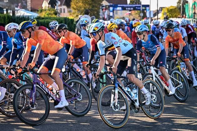 Belgium s Mathis Vandenheede is pictured in action during the Men juniors Road Race race (110,5 km) at the cycling UEC Road European Championships, in Ljubljana, Slovenia Saturday 3 October 2026. The UEC Road European Championships are taking place from 02 to 07 October in Ljubljana, Slovenia. DAVIDxPINTENS  x188600629x