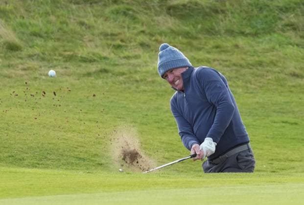 AP McCoy plays out of a bunker on the 2nd hole Alfred Dunhill Links Championship, Round 3, Kingsbarns Golf Links, Fife, UK, Scotland - 03 Oct 2026 United Kingdom  Copyright: xStuartxWallace Shutterstockx 17183186w