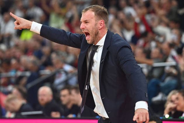 Coach Anton GAVEL (FCB), gesturing, giving instructions, single frame, cropped close-up, half-length portrait, Basketball EuroLeague, 2026–2027 season, FC Bayern Munich vs. Partizan Belgrade on October 2, 2026, SAPGARDEN