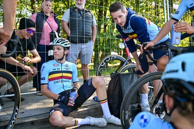 Belgium s Emil Siegers looks dejected after the Men juniors Road Race race (110,5 km) at the cycling UEC Road European Championships, in Ljubljana, Slovenia Saturday 3 October 2026. The UEC Road European Championships are taking place from 02 to 07 October in Ljubljana, Slovenia. DAVIDxPINTENS x188602964x