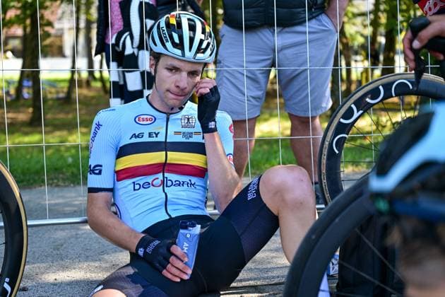 Belgium s Emil Siegers looks dejected after the Men juniors Road Race race (110,5 km) at the cycling UEC Road European Championships, in Ljubljana, Slovenia Saturday 3 October 2026. The UEC Road European Championships are taking place from 02 to 07 October in Ljubljana, Slovenia. DAVIDxPINTENS x188602935x