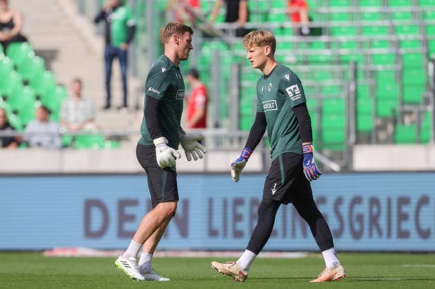 October 3, 2026, xtgx, soccer exhibition match, Hannover 96 vs. SC Verl, from left: Leo Weinkauf (Hannover), 30, Pascal Loretz (Hannover), 1. DFL and DFB regulations prohibit any use of photographs as image sequences and or quasi-video (Hannover)