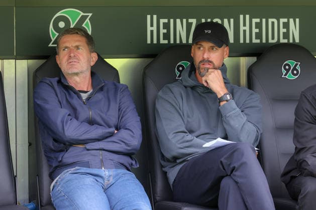 October 3, 2026, xtgx, soccer exhibition match, Hannover 96 vs. SC Verl, from left: Ralf Becker (Hannover), sporting director; Sandro Wagner (Hannover), coach. DFL and DFB regulations prohibit any use of photographs as image sequences and or quasi-video footage in Hannover.