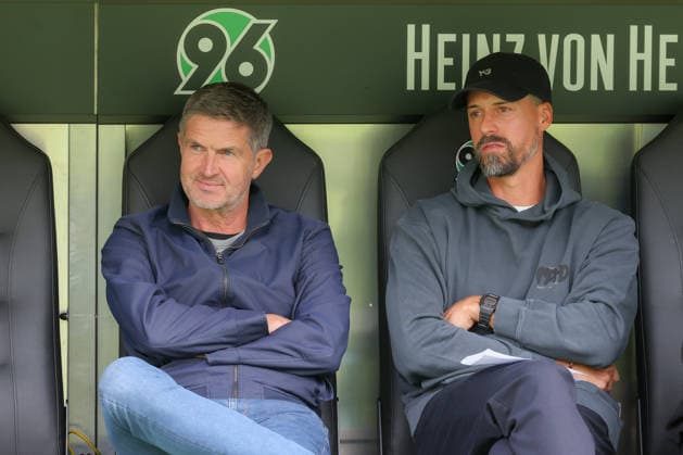 October 3, 2026, xtgx, soccer exhibition match, Hannover 96 vs. SC Verl, from left: Ralf Becker (Hannover), sporting director; Sandro Wagner (Hannover), coach. DFL and DFB regulations prohibit any use of photographs as image sequences and or quasi-video footage in Hannover.