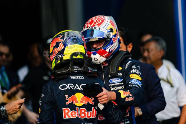 2026 Malaysian GP - Sepang Circuit - Pilots MAX VERSTAPPEN (NED) of Oracle Red Bull Racing ISACK HADJAR (FRA) of Oracle Red Bull Racing Qualifying Parc Ferme on Saturday during the 2026 Formula 1 Gulf Air Bahrain Grand Prix in Malaysia at Sepang International Circuit on October 3, 2026. Photo by Tan Jun Da ABACAPRESS.COM Kuala Lumpur Malaysia Copyright: xJunxDaxTan ABACAx