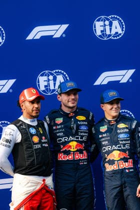 2026 Malaysian GP - Sepang Circuit - Pilots MAX VERSTAPPEN (NED) of Oracle Red Bull Racing ISACK HADJAR (FRA) of Oracle Red Bull Racing LEWIS HAMILTON (GBR) of Scuderia Ferrari HP Qualifying Parc Ferme on Saturday during the 2026 Formula 1 Gulf Air Bahrain Grand Prix in Malaysia at Sepang International Circuit on October 3, 2026. Photo by Tan Jun Da ABACAPRESS.COM Kuala Lumpur Malaysia Copyright: xJunxDaxTan ABACAx