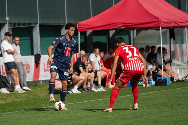 October 3, 2026, xjyhynx, soccer exhibition match, SC Freiburg vs. FC Lucerne, from left: Levin Winkler 29, FC Lucerne is represented by Vincenzo Grifo 32, SC Freiburg, Freiburg