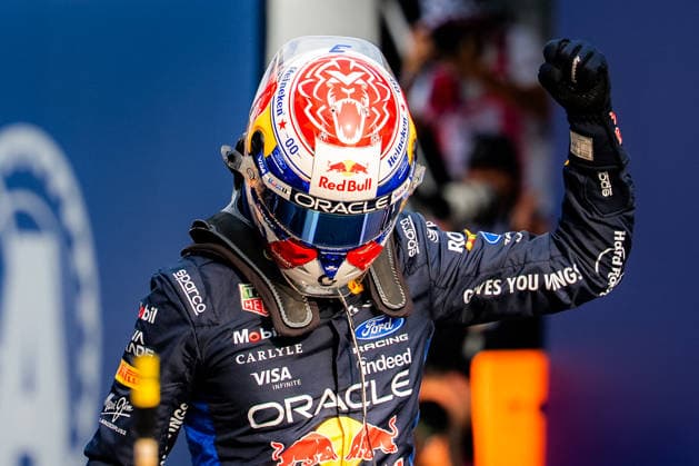 2026 Malaysian GP - Sepang Circuit - Pilots MAX VERSTAPPEN 1 (NED) of Oracle Red Bull Racing (Red Bull Racing RB22) celebrating his 49th Pole position in F1 after qualifying on Saturday during the 2026 Formula 1 Gulf Air Bahrain Grand Prix in Malaysia at Sepang International Circuit in Kuala Lumpur, Malaysia, on October 3, 2026. Photo by Antoine Lapeyre Reveries Agency ABACAPRESS.COM Kuala Lumpur Malaysia Copyright: xAntoinexLapeyre ReveriesxAgency ABACAx