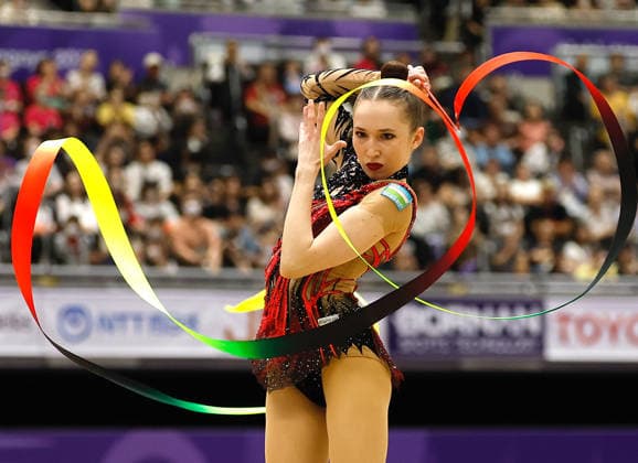 (261003) -- NAGOYA, Oct. 3, 2026 -- Takhmina Ikromova of Uzbekistan competes during the Individual All-Around Final of Rhythmic gymnastics, Rhythmische Sportgymnastik, RSG at 20th Asian Games Aichi-Nagoya 2026 in Nagoya, Japan, Oct. 3, 2026. ) (SP)JAPAN-NAGOYA-ASIAN GAMES-RHYTHMIC GYMNASTICS-INDIVIDUAL ALL-AROUND-FINAL WuxZhizun 