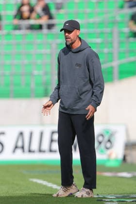 October 3, 2026, xtgx, Soccer exhibition match, Hannover 96 vs. SC Verl; from left: Sandro Wagner, Hannover coach, gives instructions, gesturing with his arms; DFL and DFB regulations prohibit any use of photographs as image sequences and or quasi-video footage; Hannover