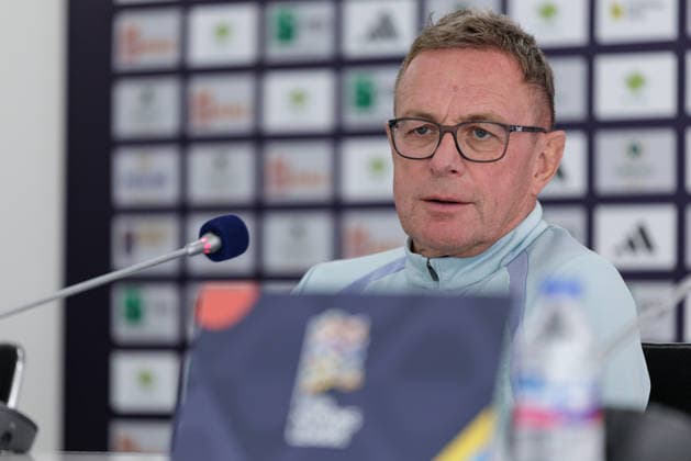 SOCCER - NL, KOS vs AUT PRISTINA,KOSOVO,03.OCT.26 - SOCCER - UEFA Nations League, OEFB international match, Länderspiel, Nationalmannschaft Kosovo vs Austria, preview, press conference, PK, Pressekonferenz team AUT. Image shows head coach Ralf Rangnick (AUT).  GEPAxpictures xArminxRauthner