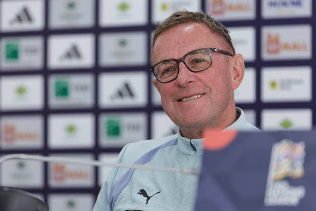 SOCCER - NL, KOS vs AUT PRISTINA,KOSOVO,03.OCT.26 - SOCCER - UEFA Nations League, OEFB international match, Länderspiel, Nationalmannschaft Kosovo vs Austria, preview, press conference, PK, Pressekonferenz team AUT. Image shows head coach Ralf Rangnick (AUT).  GEPAxpictures xArminxRauthner