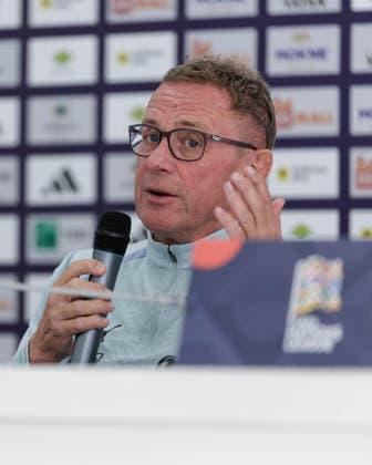 SOCCER - NL, KOS vs AUT PRISTINA,KOSOVO,03.OCT.26 - SOCCER - UEFA Nations League, OEFB international match, Länderspiel, Nationalmannschaft Kosovo vs Austria, preview, press conference, PK, Pressekonferenz team AUT. Image shows head coach Ralf Rangnick (AUT). GEPAxpictures xArminxRauthner