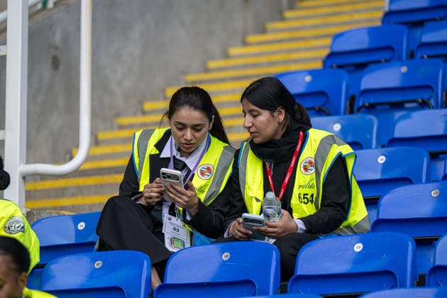 Reading v Bradford City, EFL Sky Bet League 1 Stewards waiting for a briefing during the EFL Sky Bet League 1 match between Reading and Bradford City at the Select Car Leasing Stadium, Reading, UK on 3 October 2026. Reading Select Car Leasing Stadium Berkshire UK Editorial use only DataCo restrictions apply See www.football-dataco.com , Copyright: xStevexBaileyx PSI-24965-0007
