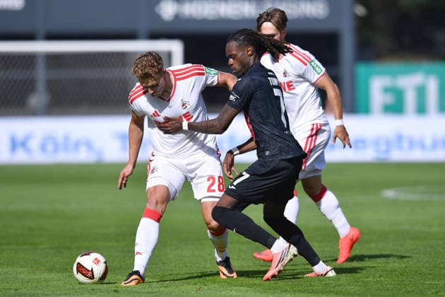 Soccer Friendly Match: FC Viktoria Köln vs. 1. FC Köln on October 3, 2026, at Sportpark Höhenberg in Cologne. Sebastian Sebulonsen (Cologne), left; Yannick Tonye (Cologne), right xRx