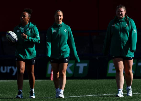 Women s International Test Match, Virgin Media Park, Cork 3 10 2026 Ireland vs Japan Ireland s Grace Moore, Alana McInerney and Eilis Cahill Grace Moore, Alana McInerney and Eilis Cahill 3 10 2026 Copyright: xDanxClohessyx DC91011 copy