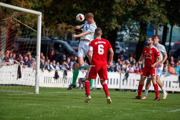 Emil Frost Holten Rostock scores the 0-1 goal for GER here, SV Gützkow vs. FC Hansa Rostock, Soccer, Men, Round 3, Lübzer Pils State Cup, 2026–2027 season, October 3, 2026, Gützkow Stadium, Gützkow, Mecklenburg-Western Pomerania, Germany