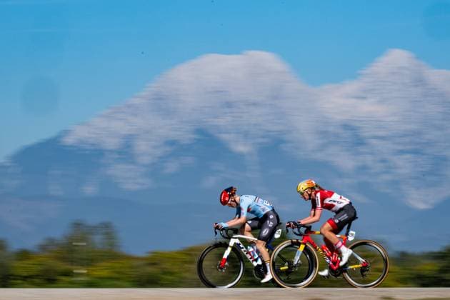 Belgium s Margot Vanpachtenbeke and Austria s Carina Schrempf are pictured in action during the elite women Road Race race (130 km) at the cycling UEC Road European Championships, in Ljubljana, Slovenia Saturday 3 October 2026. The UEC Road European Championships are taking place from 02 to 07 October in Ljubljana, Slovenia. DAVIDxPINTENS x188610435x