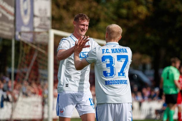 Goal celebration 0 1 Goal scorer Emil Frost Holten Rostock GER, SV Gützkow vs. FC Hansa Rostock, Soccer, Men, Round 3, Lübzer Pils State Cup, 2026–2027 season, October 3, 2026, Gützkow Stadium, Gützkow, Mecklenburg-Western Pomerania, Germany