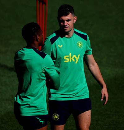 Republic of Ireland Squad Training, TSC Arena, BaÄka Topola, Serbia 3 10 2026 Chiedozie Ogbene and John Egan Chiedozie Ogbene and John Egan 3 10 2026  Copyright: xx RB1_4826