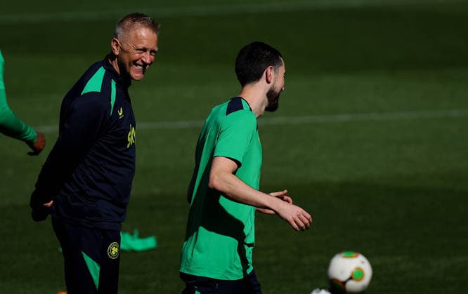 Republic of Ireland Squad Training, TSC Arena, BaÄka Topola, Serbia 3 10 2026 Head Coach Heimir Hallgrimsson and Finn Azaz Heimir Hallgrimsson and Finn Azaz 3 10 2026  Copyright: xx RB1_5797