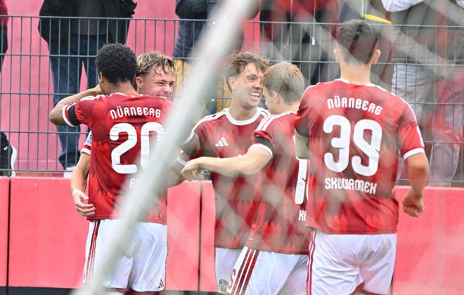 October 3, 2025 Soccer Season 2025–2026 Bavarian Regional League Matchday 12 1. FC Nürnberg II (FCN) vs. FC Augsburg 2 (FCA) MeZi xmexzix Goal celebration Cheering Joy after a goal Goal Shot on goal to 1–0 by Luca Horst 42, 1 FC Nuremberg FCN II