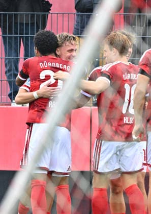 October 3, 2025 Soccer Season 2025–2026 Bavarian Regional League Matchday 12 1. FC Nürnberg II (FCN) vs. FC Augsburg 2 (FCA) MeZi xmexzix Goal celebration Cheering Joy after a goal Goal Shot on goal to 1–0 by Luca Horst 42, 1 FC Nuremberg FCN II