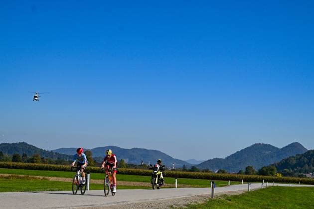 Belgium s Margot Vanpachtenbeke and Austria s Carina Schrempf are pictured in action during the elite women Road Race race (130 km) at the cycling UEC Road European Championships, in Ljubljana, Slovenia Saturday 3 October 2026. The UEC Road European Championships are taking place from 02 to 07 October in Ljubljana, Slovenia. DAVIDxPINTENS  x188610813x