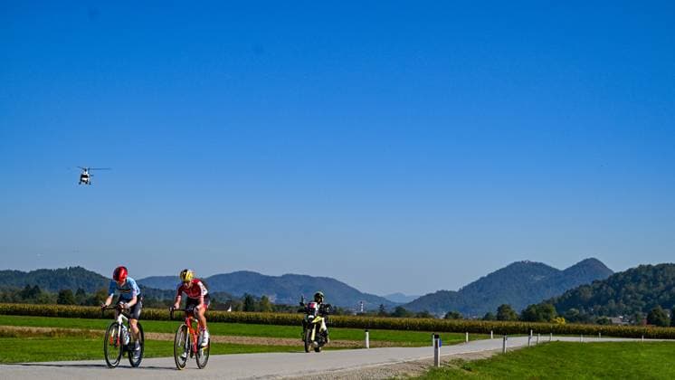 Belgium s Margot Vanpachtenbeke and Austria s Carina Schrempf are pictured in action during the elite women Road Race race (130 km) at the cycling UEC Road European Championships, in Ljubljana, Slovenia Saturday 3 October 2026. The UEC Road European Championships are taking place from 02 to 07 October in Ljubljana, Slovenia. DAVIDxPINTENS x188610753x