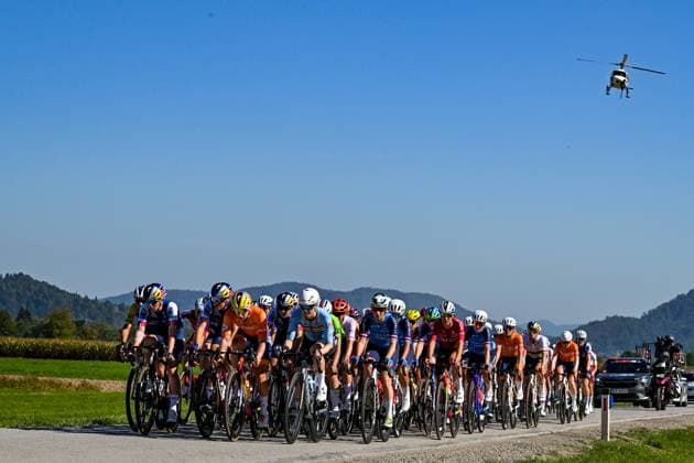 The pack of riders pictured during the elite women Road Race race (130 km) at the cycling UEC Road European Championships, in Ljubljana, Slovenia Saturday 3 October 2026. The UEC Road European Championships are taking place from 02 to 07 October in Ljubljana, Slovenia. DAVIDxPINTENS  x188610758x