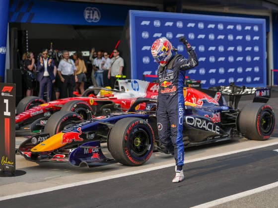(261003) -- SEPANG, Oct. 3, 2026 -- Pole position qualifier Red Bull s Max Verstappen of the Netherlands celebrates after the qualifying session of the Formula One Bahrain Grand Prix at the Sepang International Circuit near Kuala Lumpur, Malaysia, Oct. 3, 2026. (Photo by Xu Mingnan Xinhua) (SP)MALAYSIA-SEPANG-F1-BAHRAIN GRAND PRIX 2026-QUALIFYING YuanxRui