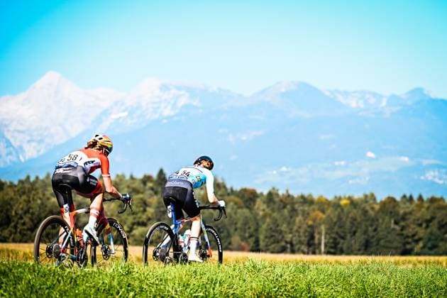Belgium s Margot Vanpachtenbeke and Austria s Carina Schrempf are pictured in action during the elite women Road Race race (130 km) at the cycling UEC Road European Championships, in Ljubljana, Slovenia Saturday 3 October 2026. The UEC Road European Championships are taking place from 02 to 07 October in Ljubljana, Slovenia. DAVIDxPINTENS  x188613305x